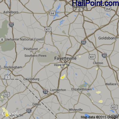 Hail Map for Fayetteville, NC Region on June 9, 2015