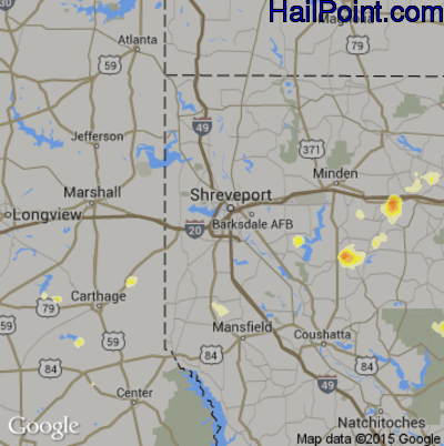Hail Map for Shreveport, LA Region on June 9, 2015
