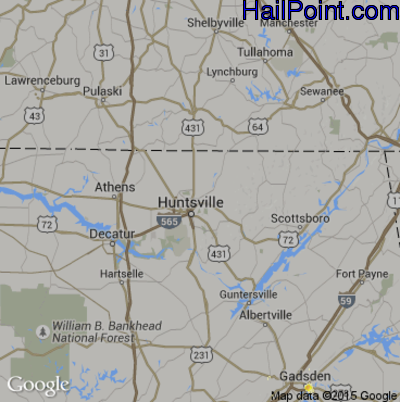 Hail Map for Huntsville, AL Region on June 10, 2015