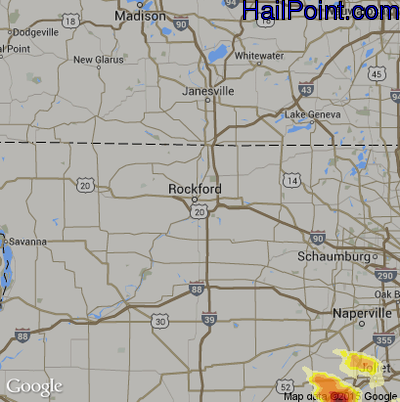 Hail Map for Rockford, IL Region on June 10, 2015