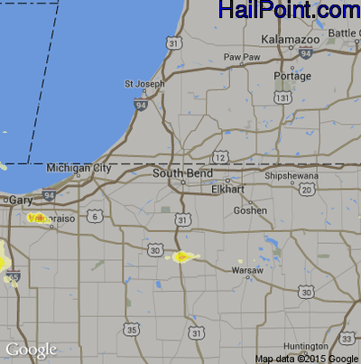 Hail Map for South Bend, IN Region on June 10, 2015