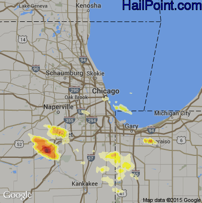 Hail Map for Chicago, IL Region on June 10, 2015