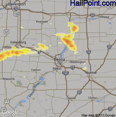 Hail Map for Peoria, IL Region on June 10, 2015