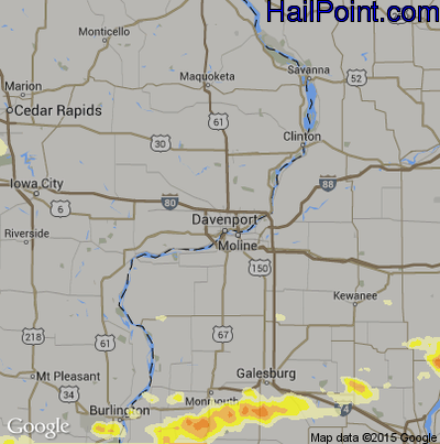 Hail Map for Davenport, IA Region on June 10, 2015