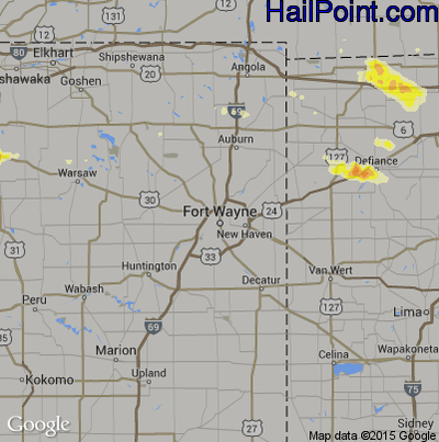 Hail Map for Fort Wayne, IN Region on June 11, 2015
