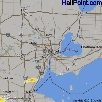 Hail Map for Detroit, MI Region on June 11, 2015
