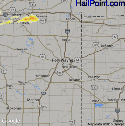 Hail Map for Fort Wayne, IN Region on June 11, 2015