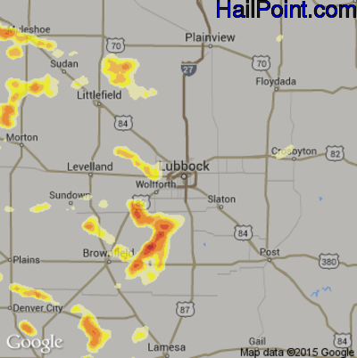 Hail Map for Lubbock, TX Region on June 12, 2015
