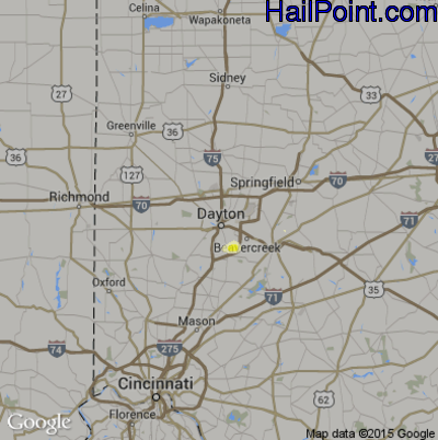 Hail Map for Dayton, OH Region on June 12, 2015