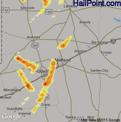 Hail Map for Midland, TX Region on June 12, 2015