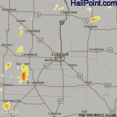Hail Map for Lubbock, TX Region on June 13, 2015