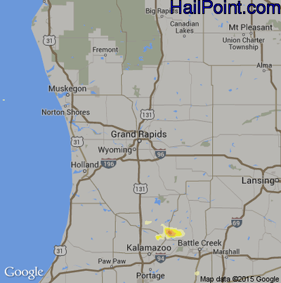 Hail Map for Grand Rapids, MI Region on June 13, 2015