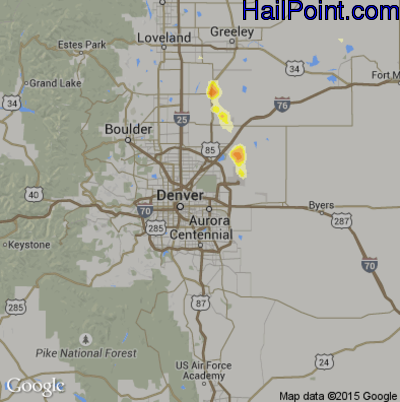 Hail Map for Denver, CO Region on June 13, 2015