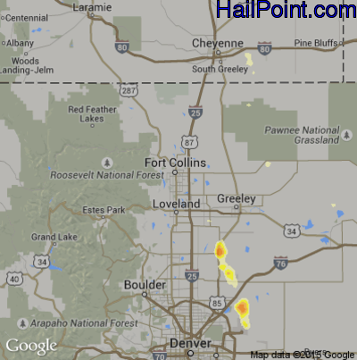 Hail Map for Fort Collins, CO Region on June 13, 2015