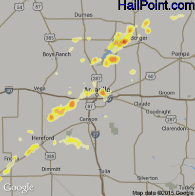Hail Map for Amarillo, TX Region on June 14, 2015