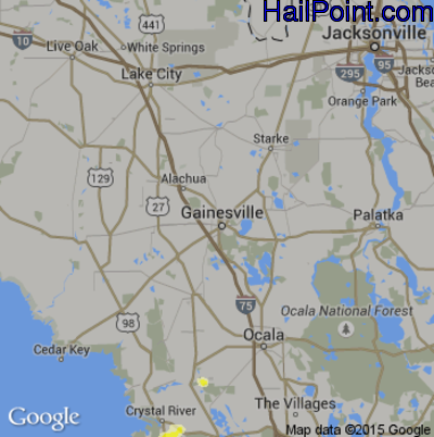 Hail Map for Gainesville, FL Region on June 16, 2015