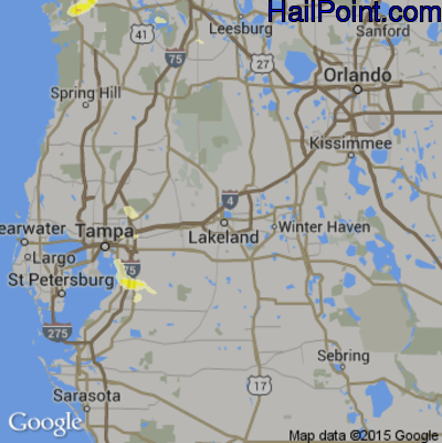 Hail Map for Lakeland, FL Region on June 16, 2015