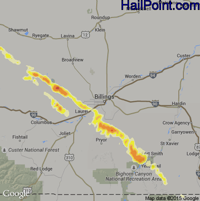 Hail Map for Billings, MN Region on June 16, 2015