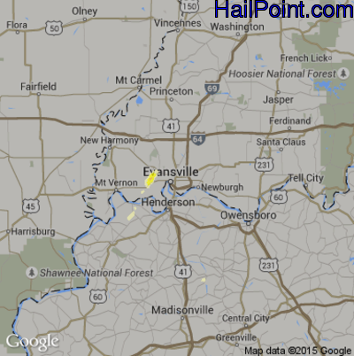 Hail Map for Evansville, IN Region on June 16, 2015