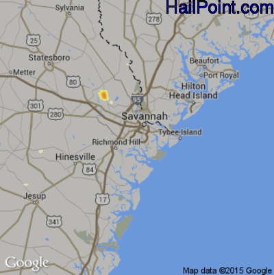 Hail Map for Savannah, GA Region on June 17, 2015