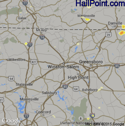 Hail Map for Winston-Salem, NC Region on June 17, 2015