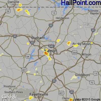 Hail Map for Raleigh, NC Region on June 17, 2015 