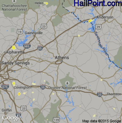Hail Map for Athens, GA Region on June 18, 2015