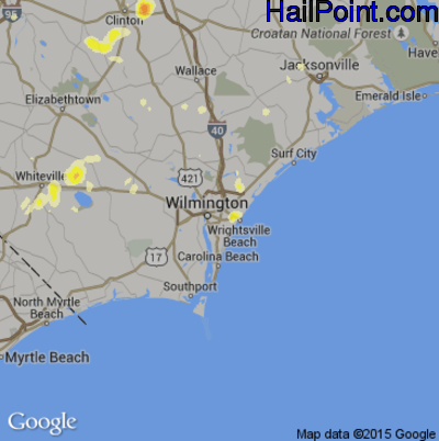 Hail Map for Wilmington, NC Region on June 18, 2015