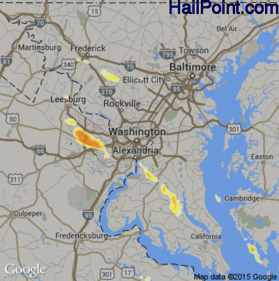 Hail Map for Washington, DC Region on June 18, 2015