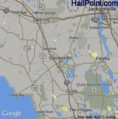 Hail Map for Gainesville, FL Region on June 18, 2015