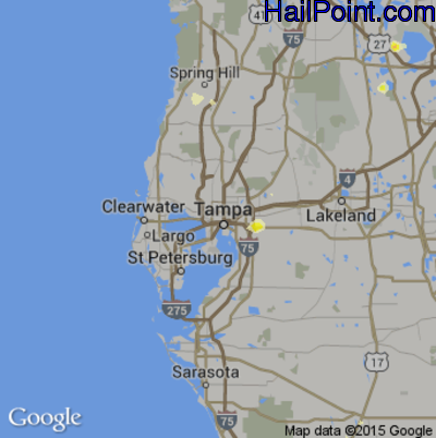 Hail Map for Tampa, FL Region on June 18, 2015