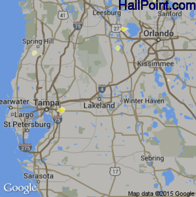Hail Map for Lakeland, FL Region on June 18, 2015