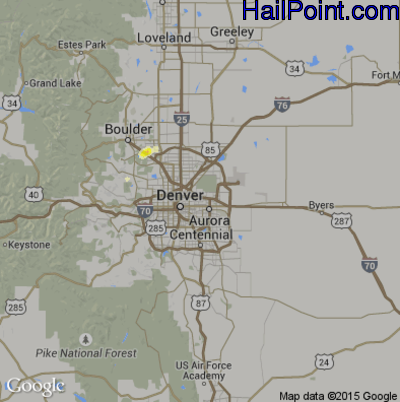 Hail Map for Denver, CO Region on June 19, 2015