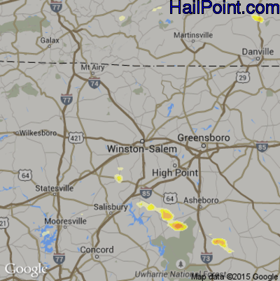 Hail Map for Winston-Salem, NC Region on June 19, 2015 
