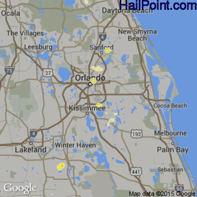 Hail Map for Orlando, FL Region on June 19, 2015