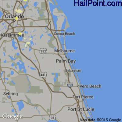 Hail Map for Palm Bay, FL Region on June 19, 2015