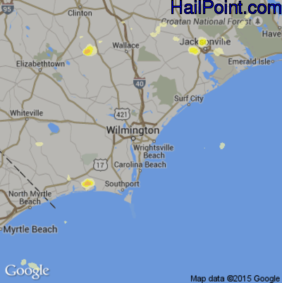 Hail Map for Wilmington, NC Region on June 19, 2015
