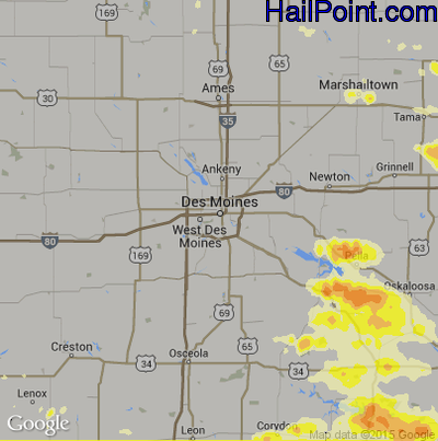 Hail Map for Des Moines, IA Region on June 20, 2015