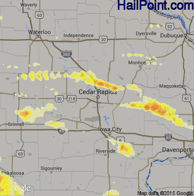 Hail Map for Cedar Rapids, IA Region on June 20, 2015