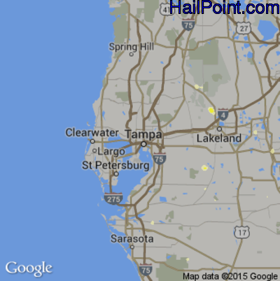 Hail Map for Tampa, FL Region on June 20, 2015 