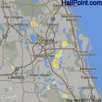 Hail Map for Orlando, FL Region on June 20, 2015 