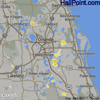 Hail Map for Orlando, FL Region on June 20, 2015