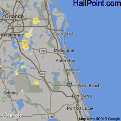 Hail Map for Palm Bay, FL Region on June 20, 2015