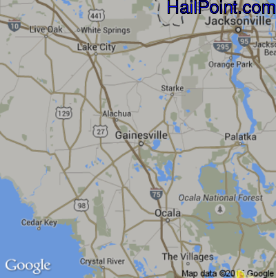 Hail Map for Gainesville, FL Region on June 20, 2015