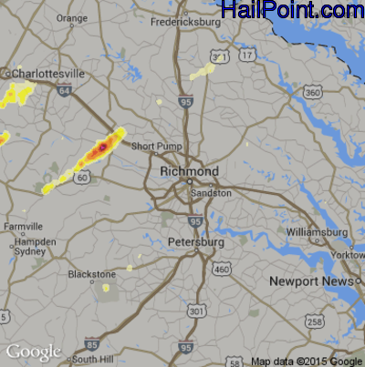 Hail Map for Richmond, VA Region on June 20, 2015