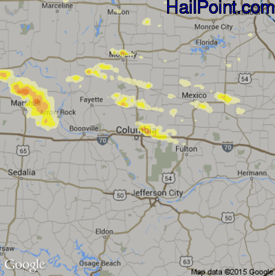 Hail Map for Columbia, MO Region on June 21, 2015