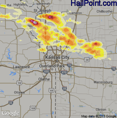 Hail Map for Kansas City, MO Region on June 21, 2015