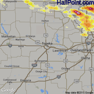Hail Map for Topeka, KS Region on June 21, 2015