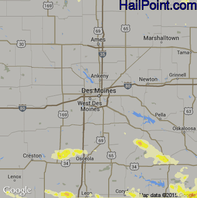 Hail Map for Des Moines, IA Region on June 21, 2015
