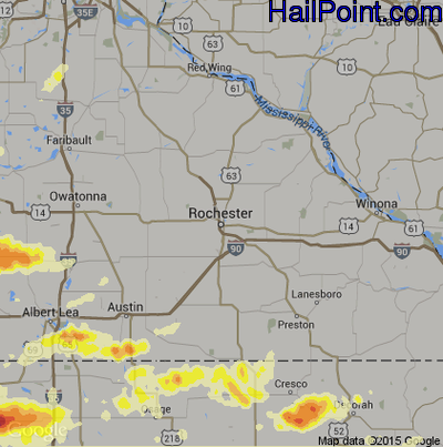 Hail Map for Rochester, MN Region on June 22, 2015